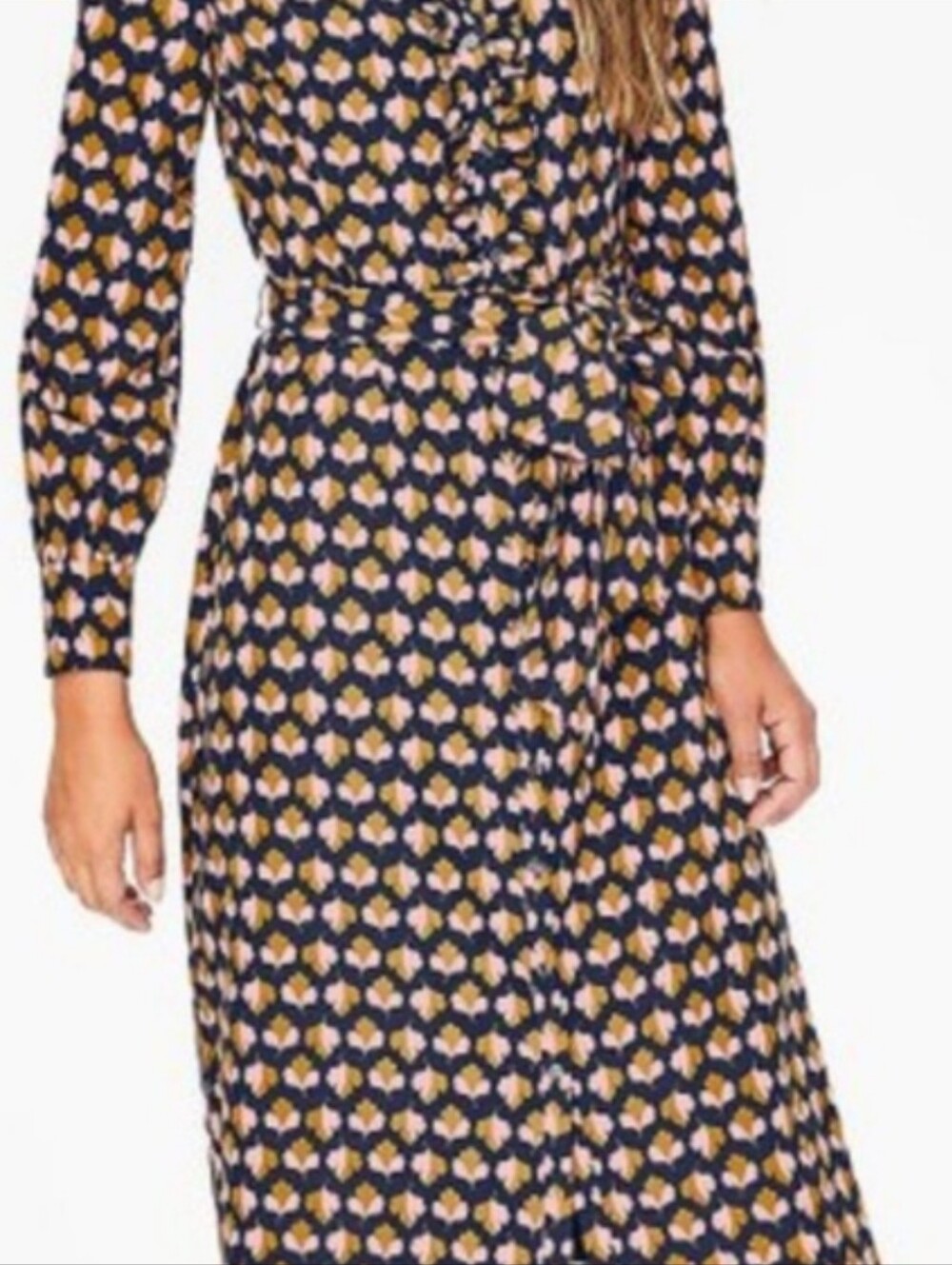 Boden Navy Oak Leaf Clover Long Sleeve Shirt Dress - Picture 3 of 12